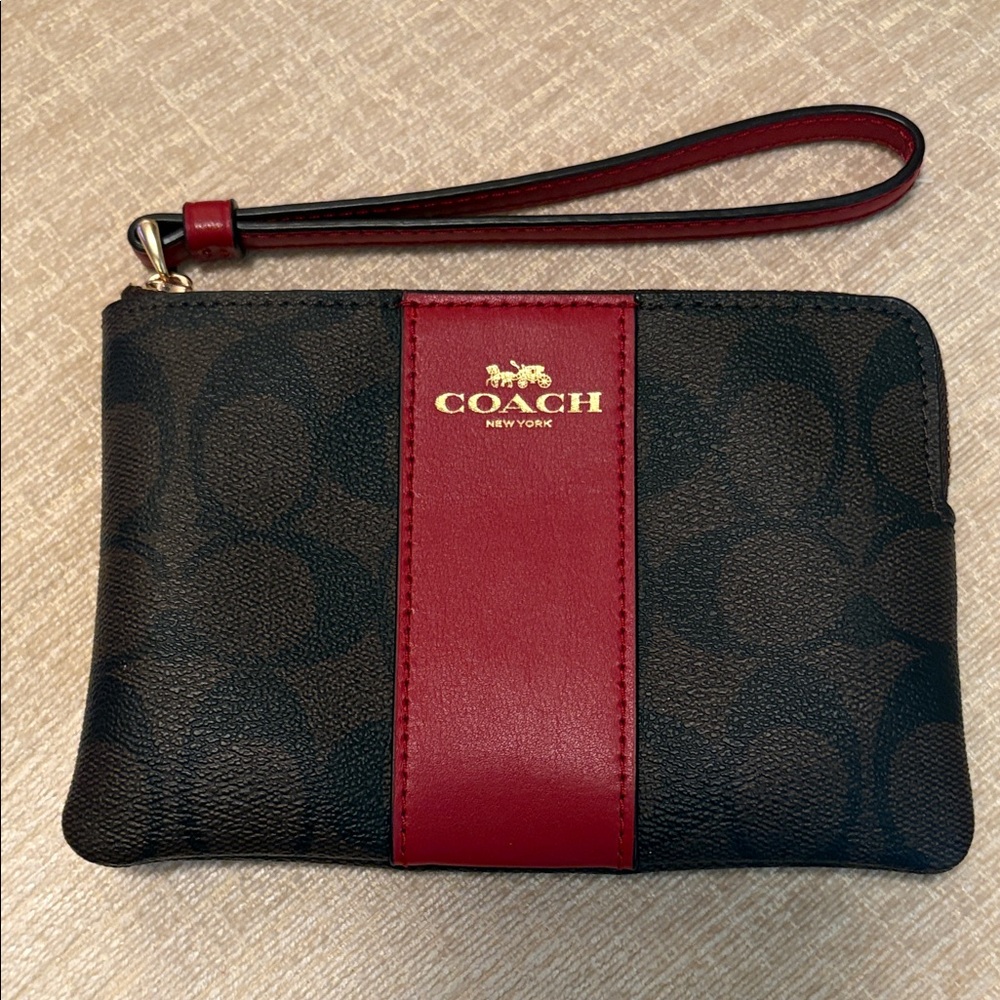 Coach Black and Red Signature Wristlet.